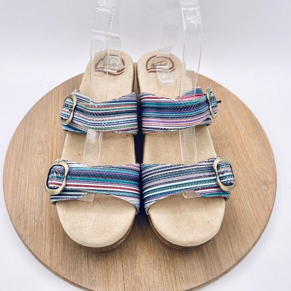 Dansko Sophie Sandals Womsns 9 40 Blue Leather Double Strap Slides Peep - Picture 3 of 12